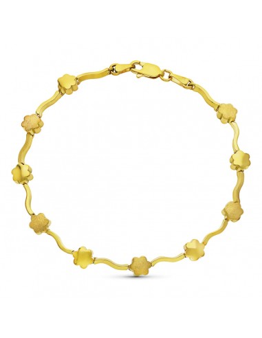 18K PULSERA ORO AMARILLO FLORES MATE Y BRILLO