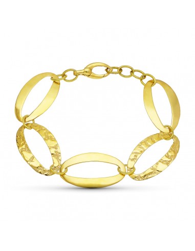 18K PULSERA ORO AMARILLO ESLABON OVAL BRILLO Y LABRADO