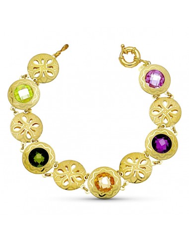 18K PULSERA ORO AMARILLO LASER PIEDRAS COLOR