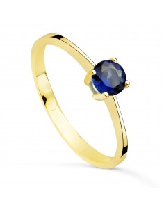 18K SOLITARIO ORO AMARILLO CON CIRCONITA AZUL 4 GARRAS DE 5 MM