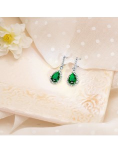 18K PENDIENTES ORO BLANCO DOS CUERPOS CON PIEDRA AZUL 12 X 8MM. 33X12MM 2