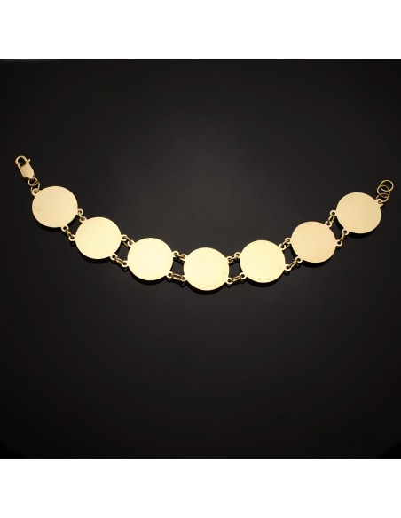 18K PULSERA ORO AMARILLO CON MEDUSAS REDONDAS EN BRILLO 20 MM LARGO 21.5 CM