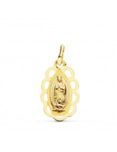 18K MEDALLA ORO AMARILLO VIRGEN DE GUADALUPE CERCO CALADO 19X12 MM