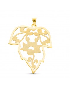 18K COLGANTE ORO AMARILLO HOJA CALADA MATE Y BRILLO