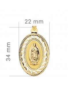 18K MEDALLA ORO AMARILLO VIRGEN GUADALUPE CERCO CALADO Y TALLADO. 34 X 22 MM 2
