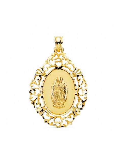 18K MEDALLA ORO AMARILLO VIRGEN DE GUADALUPE CERCO 36X26 MM