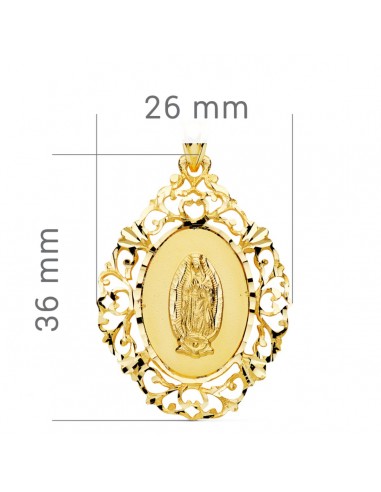 18K MEDALLA ORO AMARILLO VIRGEN DE GUADALUPE CERCO 36X26 MM