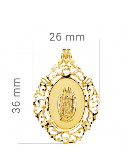 18K MEDALLA ORO AMARILLO VIRGEN DE GUADALUPE CERCO 36X26 MM