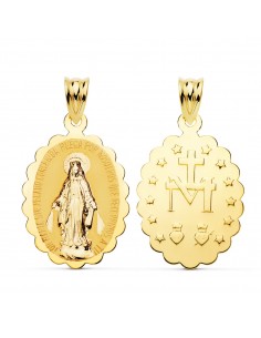 18K MEDALLA ESCAPULARIO VIRGEN DE LA MILAGROSA BRILLO 23x15 MM