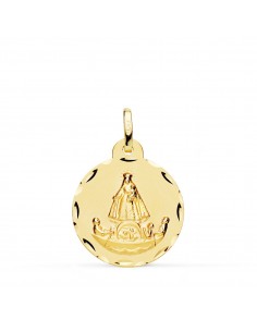 18K MEDALLA ORO AMARILLO VIRGEN CARIDAD DEL COBRE BALSA TALLADA 20 MM