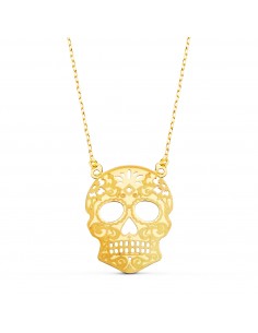 9K GARGANTILLA ORO AMARILLO CALAVERA LASER 21 X 16 MM. CADENA 45 CM