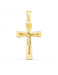18K CRUZ ORO AMARILLO BRILLO Y MATE CON CRISTO 30X20 MM
