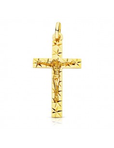 18K CRUZ ORO AMARILLO CON CRISTO TALLADA 34X19 MM