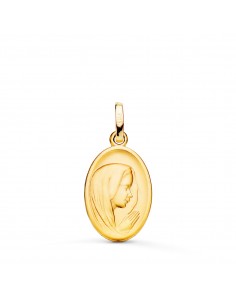 18K MEDALLA ORO AMARILLO VIRGEN NIÑA PERFIL MATIZADA Y TALLADA 16X12 MM