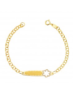 18K ESCLAVA ORO AMARILLO HUNGARA CHAPA CON MARGARITA TALLADA 26X6 MM 13 CM