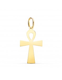 18K COLGANTE ORO AMARILLO BRILLO CRUZ DE LA VIDA 28 X 16 MM