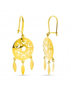 18K PENDIENTES LARGOS CALADOS 3 LAGRIMAS. CIERRE GANCHO