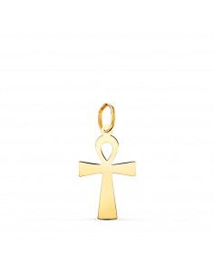 18K COLGANTE ORO AMARILLO BRILLO CRUZ DE LA VIDA 18 X 10 MM