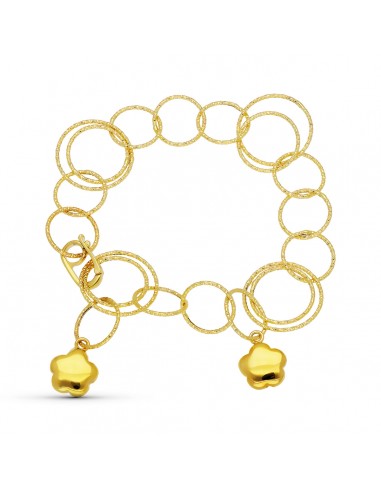 18K PULSERA ORO AMARILLO ESLABONES Y FLOR