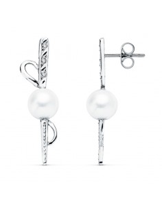 18K PENDIENTES ORO BLANCO PERLA. 30 X 9 MM.PRESION