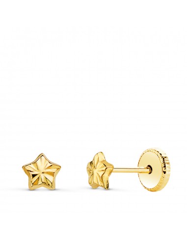 18K PENDIENTES ORO AMARILLO ESTRELLA 4 X 4 MM CIERRE TUERCA