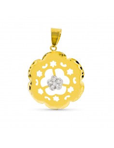 18K COLGANTE BICOLOR FLOR CIRCONITAS. 24 X 21 MM.