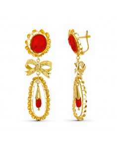 18K PENDIENTES ORO AMARILLO LAGRIMA CORAL CAMAFEO