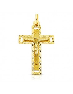 18K CRUZ CON CRISTO TALLADA 35X22 MM