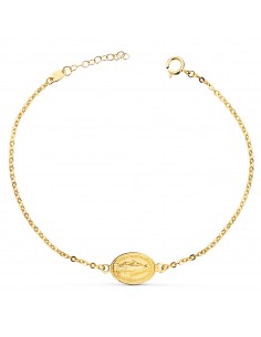 18K PULSERA ORO AMARILLO CON MEDALLA MILAGROSA 13 X 10 MM.  LARGO: 17+2 CM