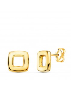 18K PENDIENTES ORO AMARILLO CUADRADOS EN BRILLO 8X8 MM. CIERRE PRESION