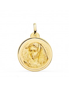 18K MEDALLA ORO AMARILLO VIRGEN DE LA MACARENA BISEL MATIZADA 24 MM