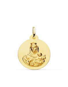 18K MEDALLA ORO AMARILLO VIRGEN DEL CARMEN LISA MATIZADA 22 MM