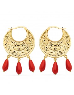 18K AROS ORO AMARILLO TALLADOS CORAL 32 X 25 MM.