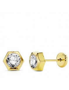 18K PENDIENTES HEXAGONO. 6 X 6 MM.TUERCA