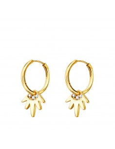 18K AROS ORO AMARILLO TUBO CON COLGANTE SOL CIRCONITAS 9X8 MM ARO 12X1 MM