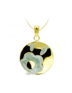 18k COLGANTE ORO AMARILLO REDONDO ESMALTE FLOR 19 X 19 MM.