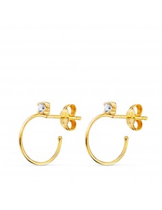 18K PENDIENTES ORO AMARILLO AROS ABIERTOS HILO FINO 0 5MM CON CIRCONITAS 14 MM. CIERRE PRESION