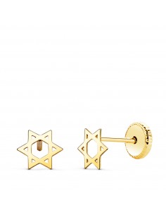 18K PENDIENTES ORO AMARILLO ESTRELLA DAVID LISA. 6 X 5 5 MM CIERRE TUERCA
