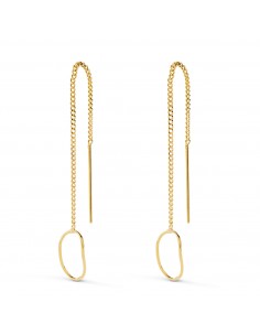 18K PENDIENTES ORO AMARILLO LARGOS CON CADENA Y MOTIVO OVAL. LARGO 76 MM