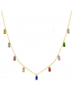 18K GARGANTILLA ORO AMARILLO Y COLGANTES DE CIRCONITAS DE COLORES CADENA 42+3 CM
