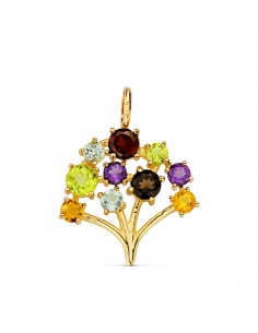 18K COLGANTE ORO AMARILLO ARBOL DE LA VIDA CIRCONITAS COLORES. 19 X 18 MM