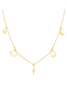 18K GARGANTILLA ORO AMARILLO CON COLGANTES UNIVERSO CADENA FORZADA TALLADA 42 3 CM