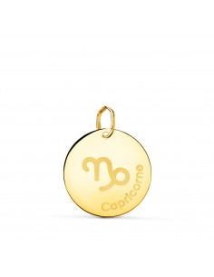 18K COLGANTE ORO AMARILLO HOROSCOPO CAPRICORNIO EN FRANCES BRILLO 16 MM