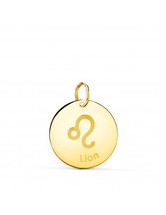 18K COLGANTE ORO AMARILLO HOROSCOPO LEO EN FRANCES BRILLO 16 MM