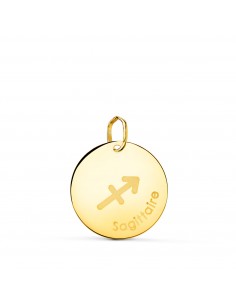 18K COLGANTE ORO AMARILLO HOROSCOPO SAGITARIO EN FRANCES BRILLO 16 MM