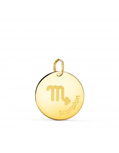 18K COLGANTE ORO AMARILLO HOROSCOPO ESCORPIO EN FRANCES BRILLO 16 MM
