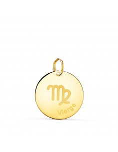 18K COLGANTE ORO AMARILLO HOROSCOPO VIRGO EN FRANCES BRILLO 16 MM