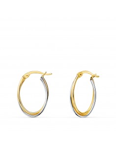 18K AROS ORO BICOLOR HUECOS OVAL DOBLE BANDA CRUZADA 19 X 14 MM. GROSOR: 2 2MM