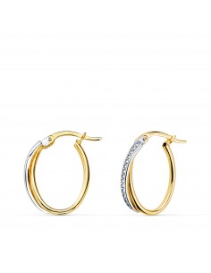 18K AROS ORO BICOLOR HUECOS OVAL DOBLE BANDA Y CIRCONITAS 15 X 14 MM. GROSOR: 1 5MM