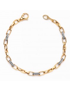 18K PULSERA ORO BICOLOR ESLABONES HUECOS Y CIRCONITAS ANCHO: 4 MM. LARGO: 19 CM